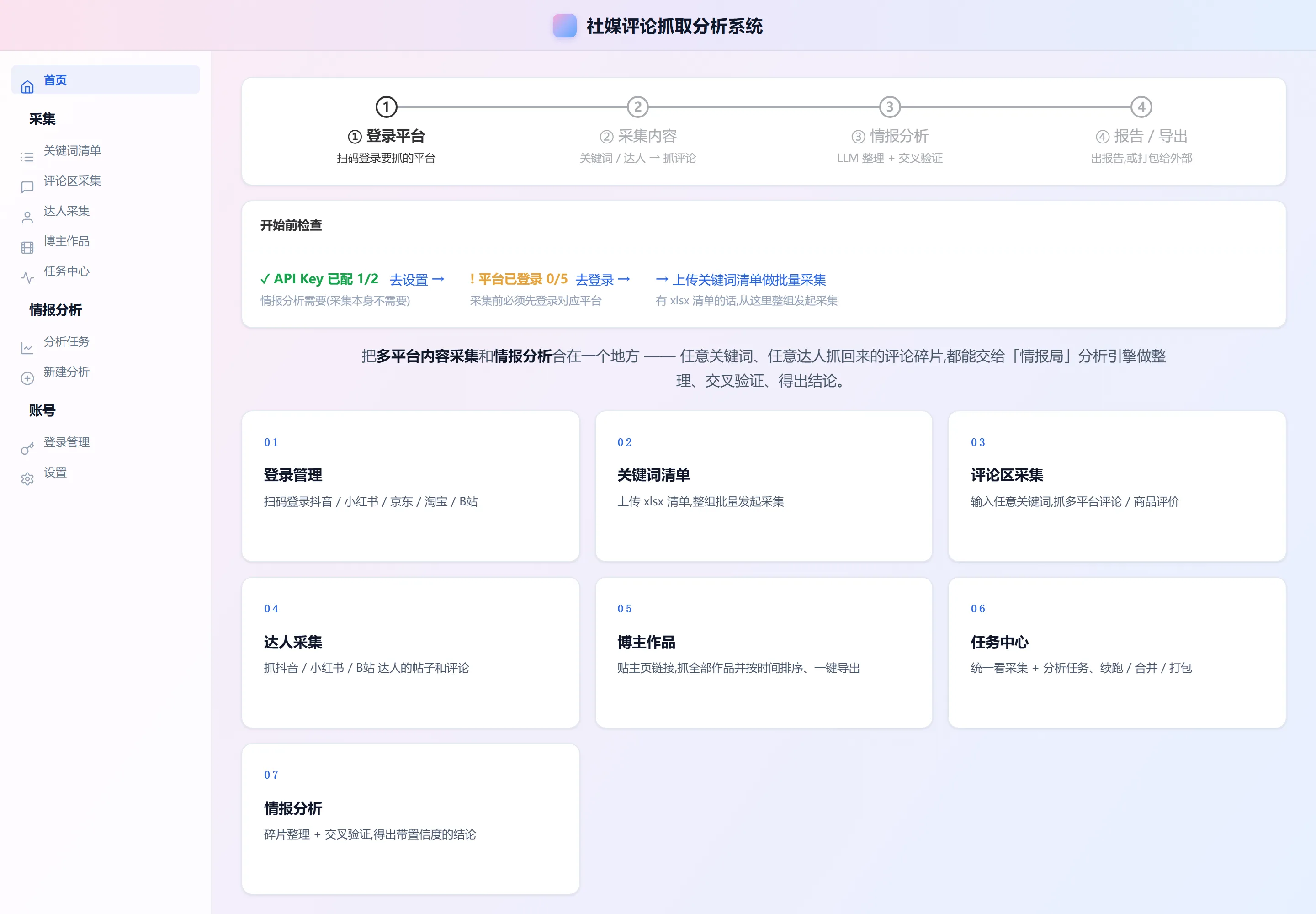 社媒评论抓取分析系统 软件首页
